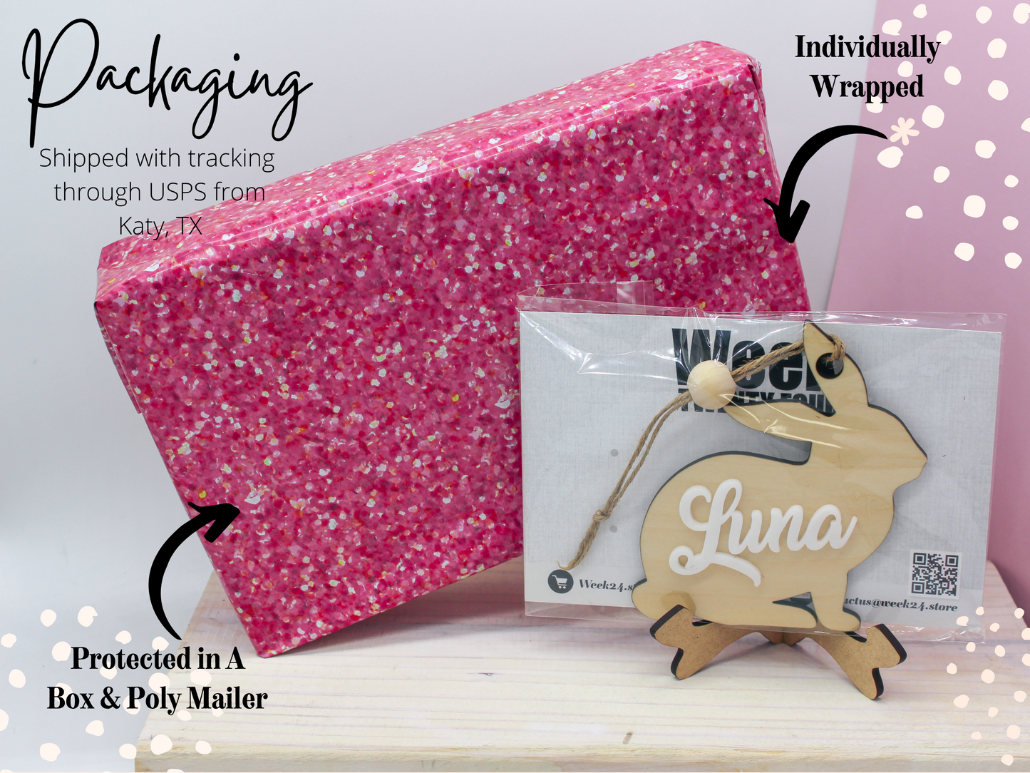 Personalized Wooden Bunny Name Tag with Acrylic Name – Custom Easter Basket Tag