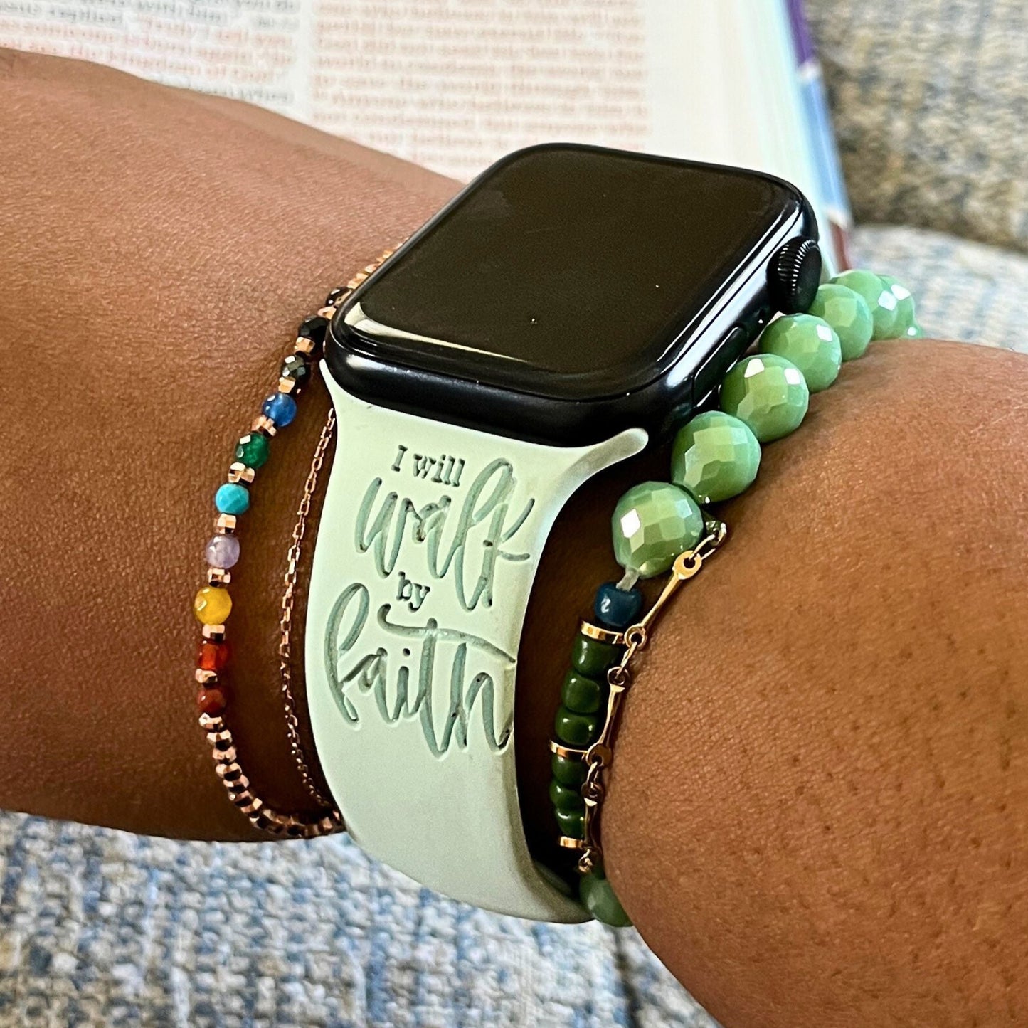 Christian Apple Watch Band – Walk by Faith | 2 Corinthians 5:7 Scripture Strap | Bible Verse Gift for Men & Women