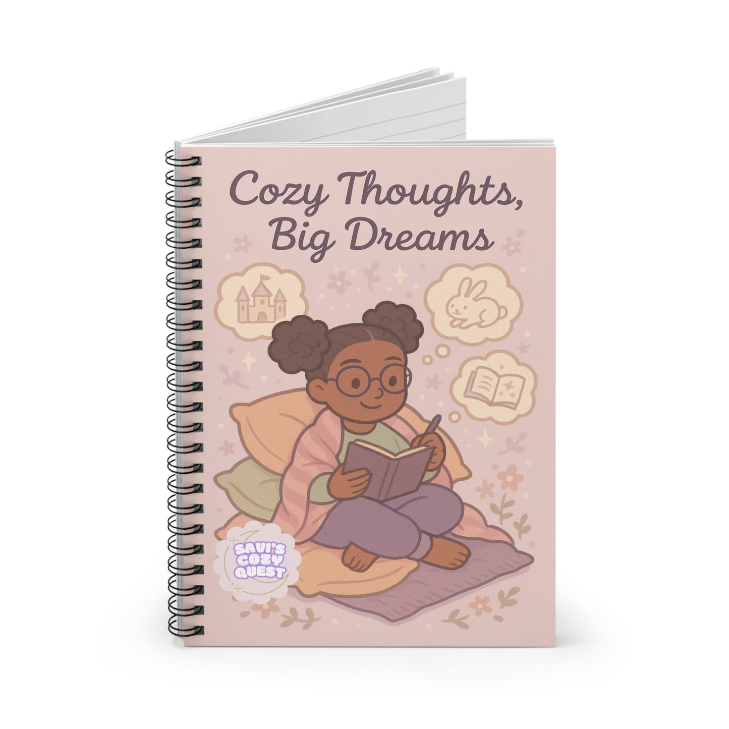 Cozy Thoughts, Big Dreams – Tween Spiral Notebook | Cozy Quest Bookish Journal