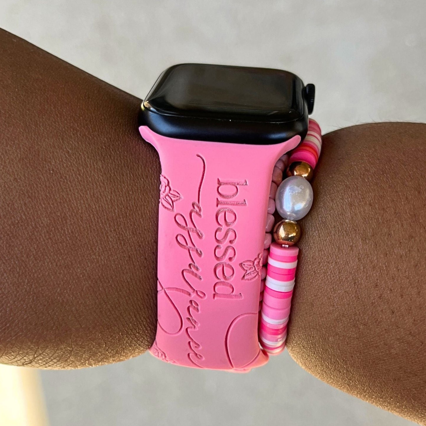 Christian Floral Apple Watch Band – Blessed Assurance | Faith-Based Gift for Women & Teen Girls | Engraved Bible Verse Strap