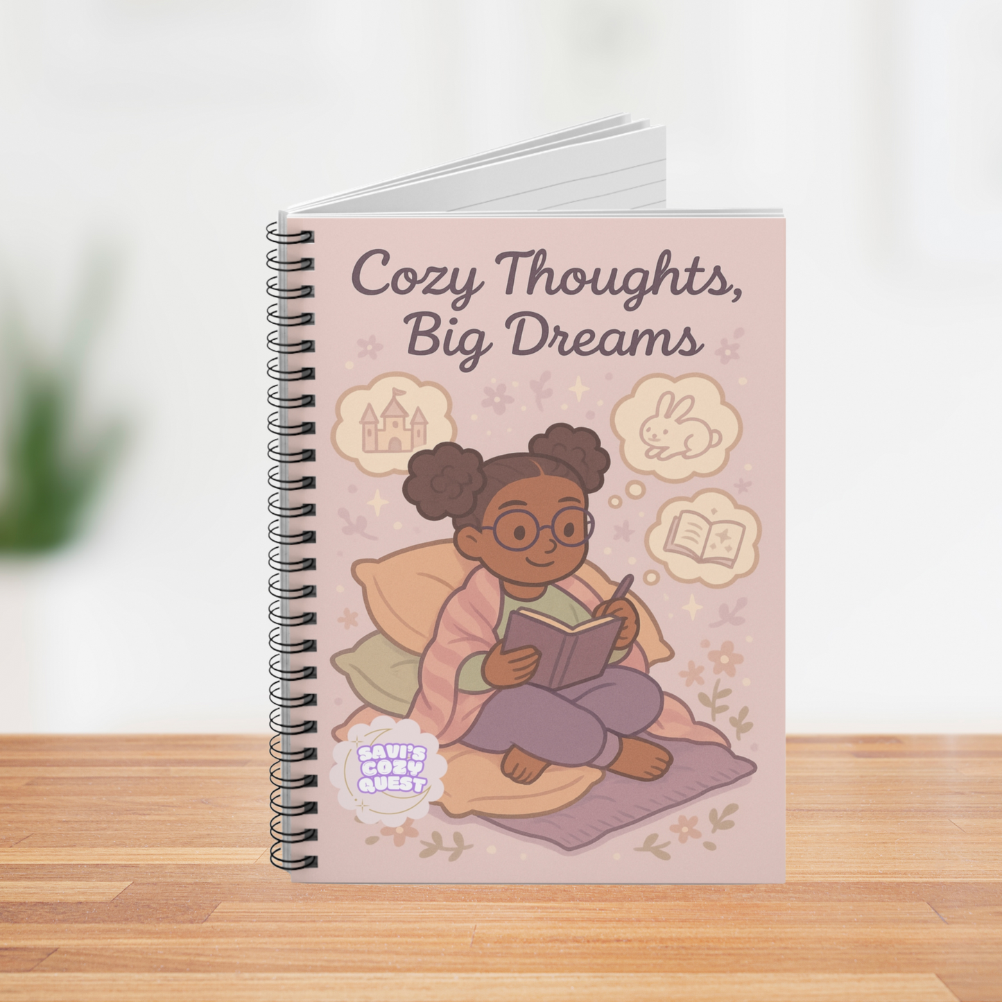 Cozy Thoughts, Big Dreams – Tween Spiral Notebook | Cozy Quest Bookish Journal