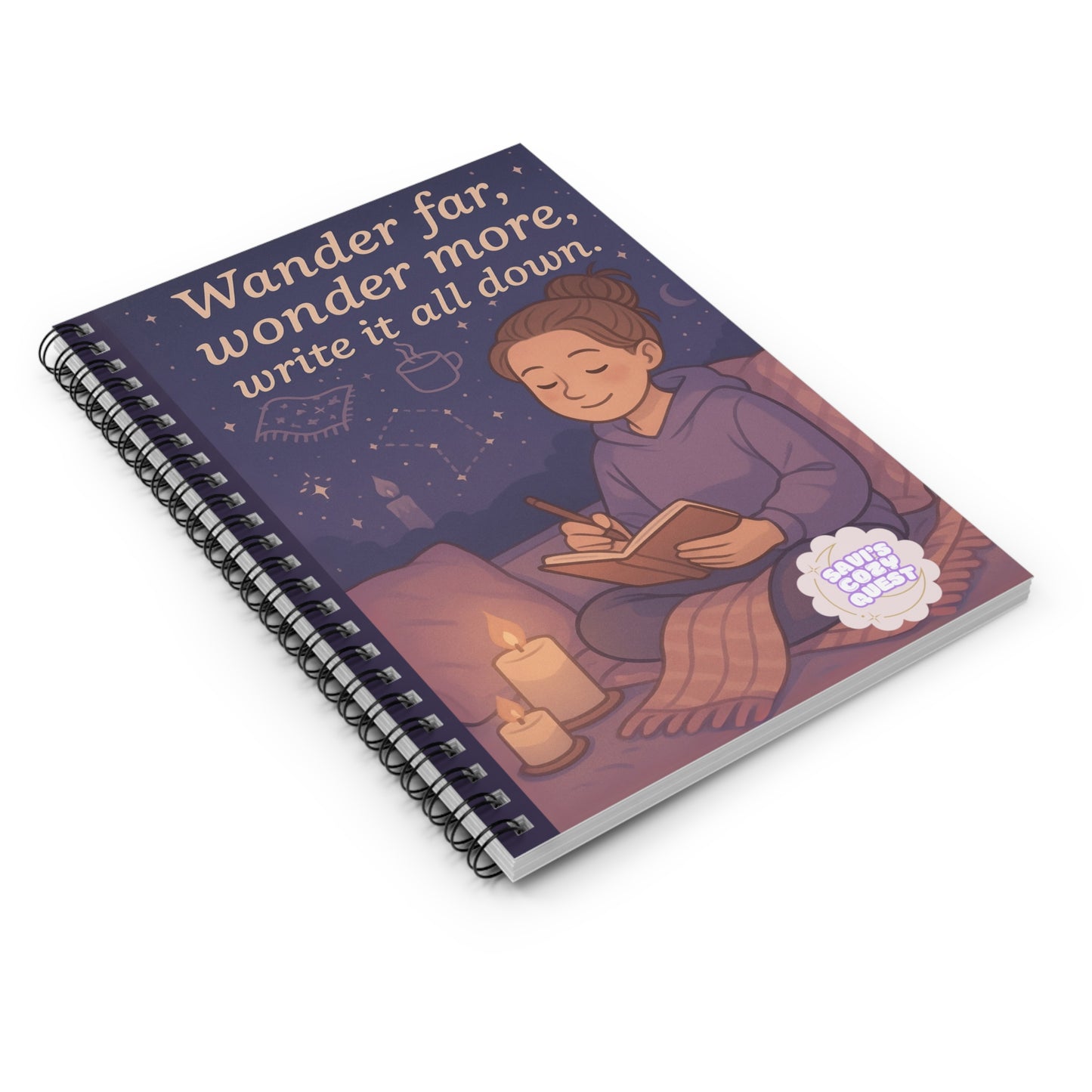 Copy of Wander Far, Wonder More, Write It All Down – Cozy Bookish Spiral Notebook (6x8")