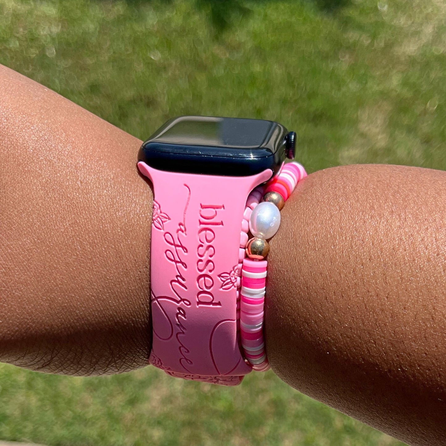 Christian Floral Apple Watch Band – Blessed Assurance | Faith-Based Gift for Women & Teen Girls | Engraved Bible Verse Strap