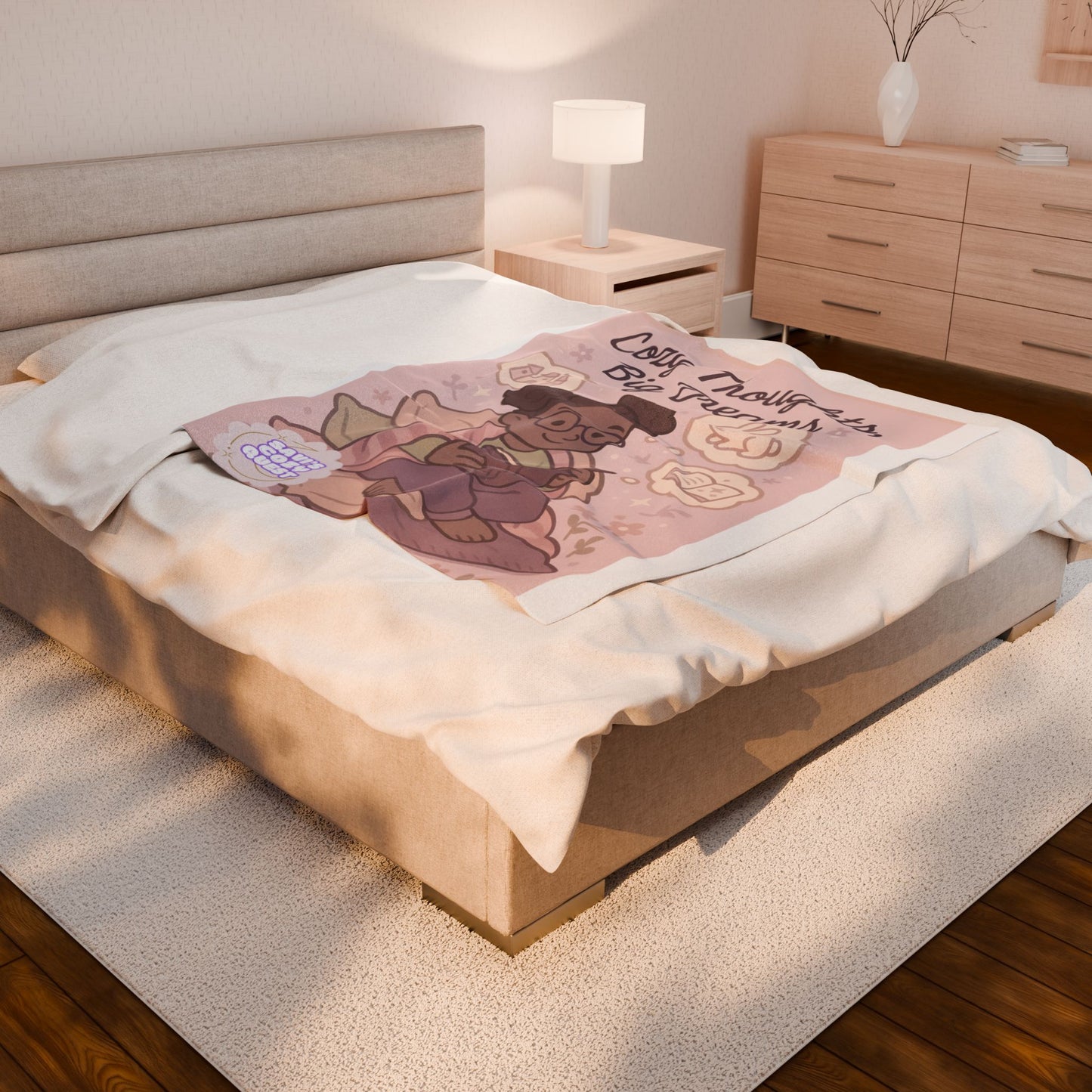 Cozy Thoughts Velveteen Blanket - Big Dreams, Plush Throw for Relaxation, Gift for Kids, Nursery Decor, Afternoon Snuggle