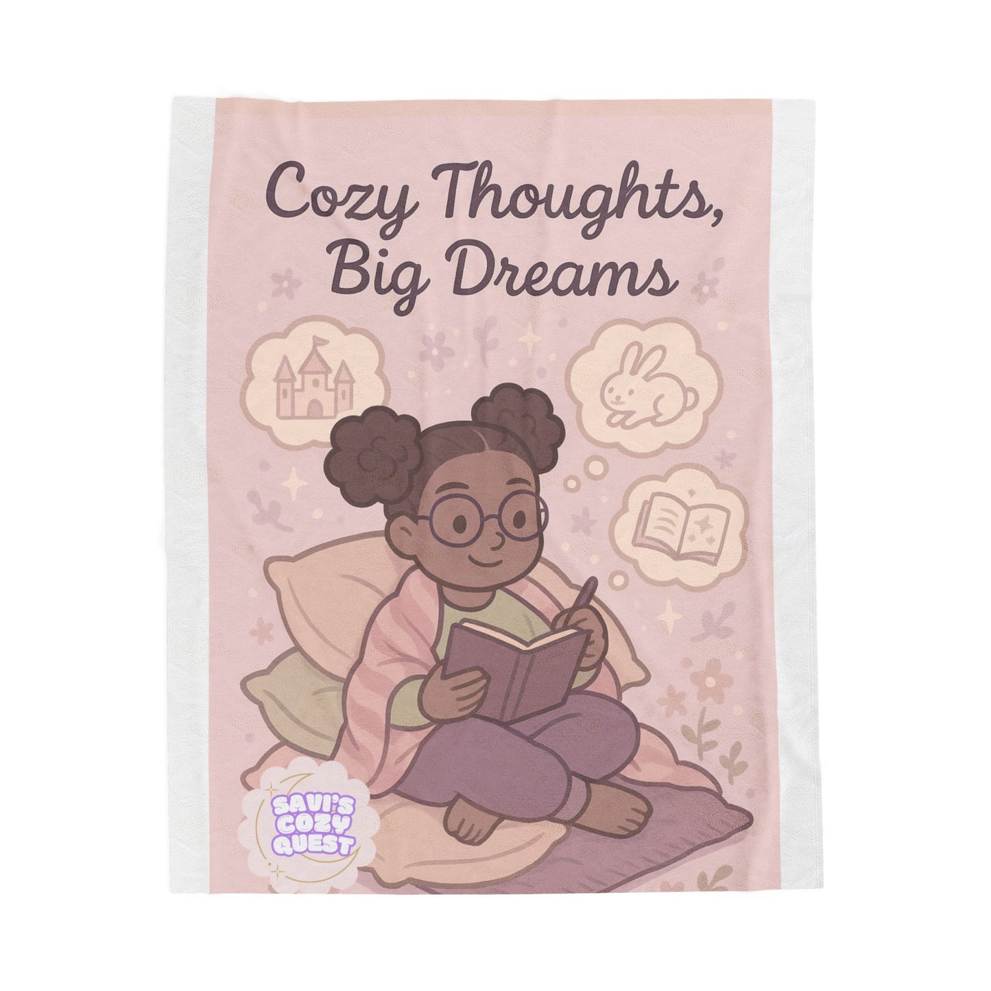 Cozy Thoughts Velveteen Blanket - Big Dreams, Plush Throw for Relaxation, Gift for Kids, Nursery Decor, Afternoon Snuggle