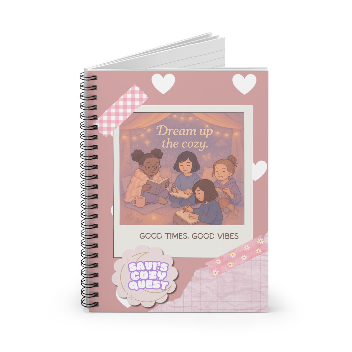 Dream Up the Cozy – Good Time, Good Vibes Spiral Notebook | Cozy Quest Tween Journal
