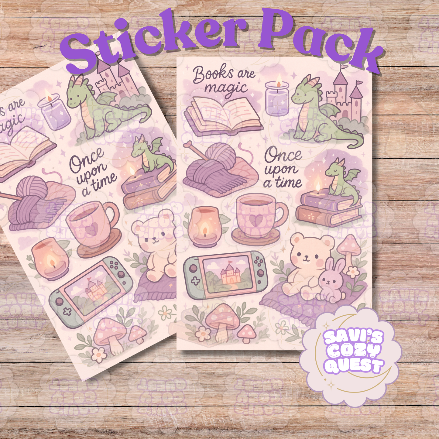 Savi’s Cozy Quest Essential Sticker Pack | Books, Dragons & Cozy Magic