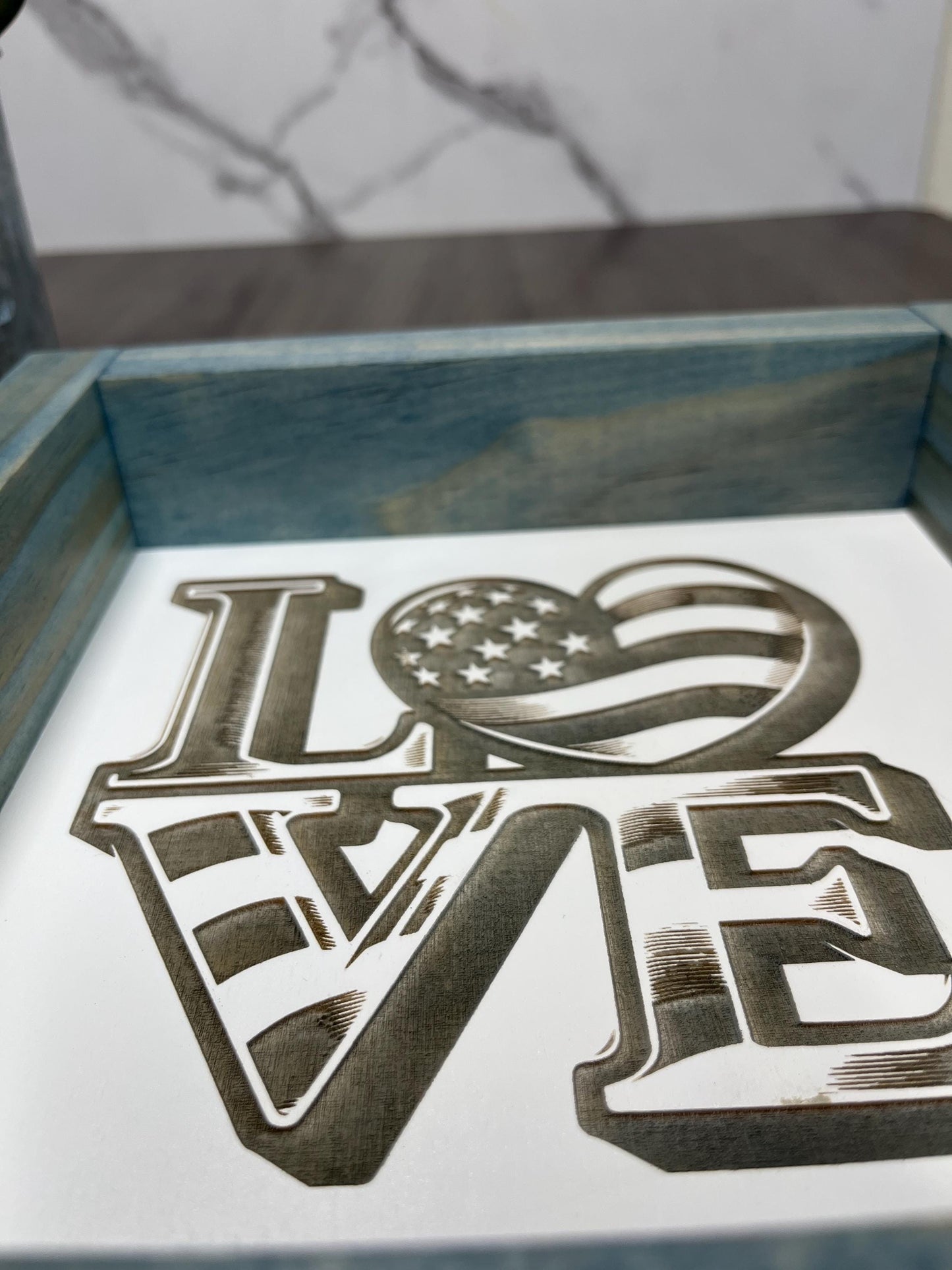 Patriotic LOVE Sign | Rustic Wood Frame | 4th of July Home Decor | American Flag Heart Wall Art | Farmhouse USA Decor