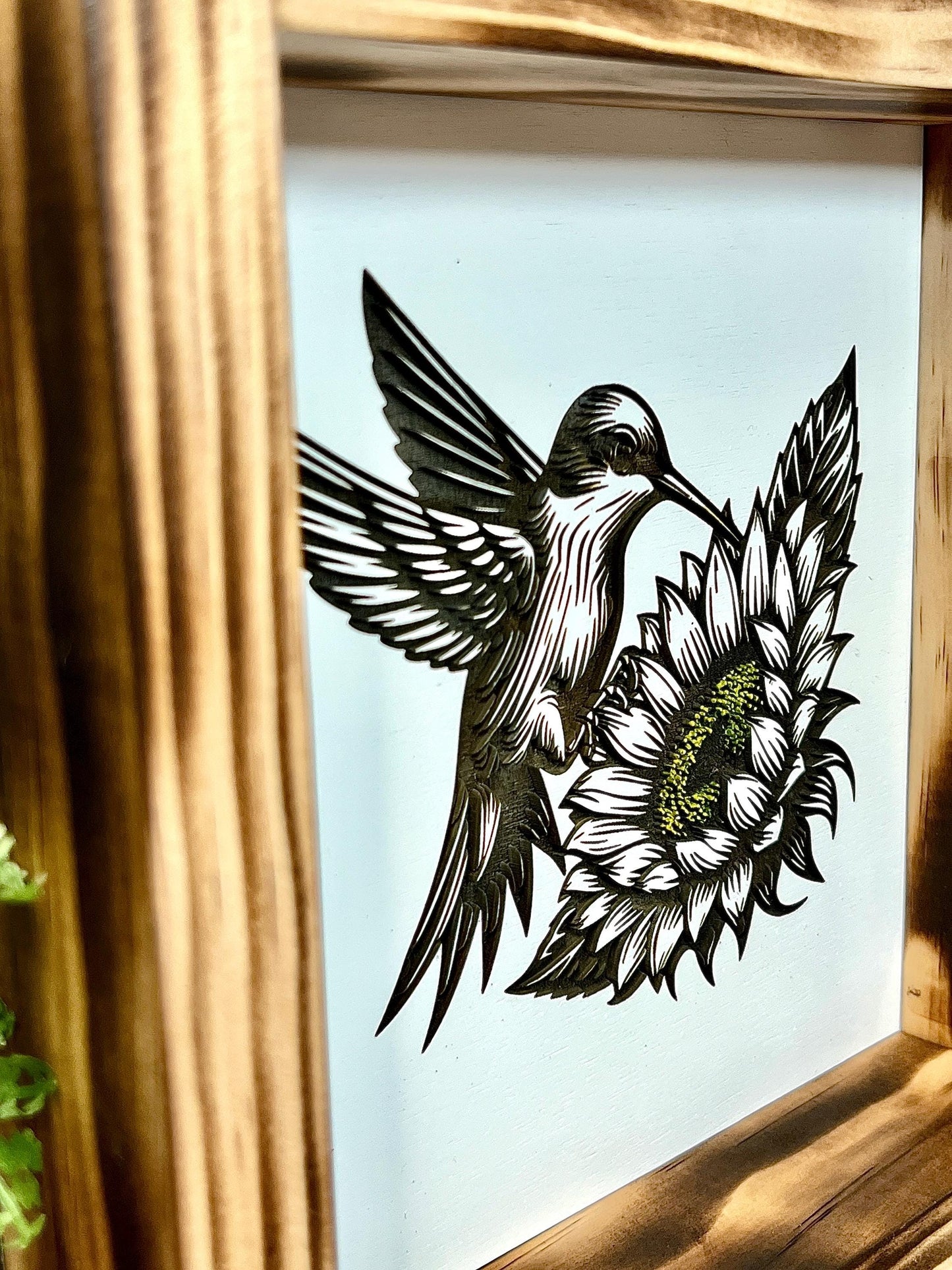 Humming bird Patriotic Eagle Wood Sign | 8x8 USA Flag Wall Art | Handmade Laser Engraved Decor | Rustic American Gift | Veteran Home Sign