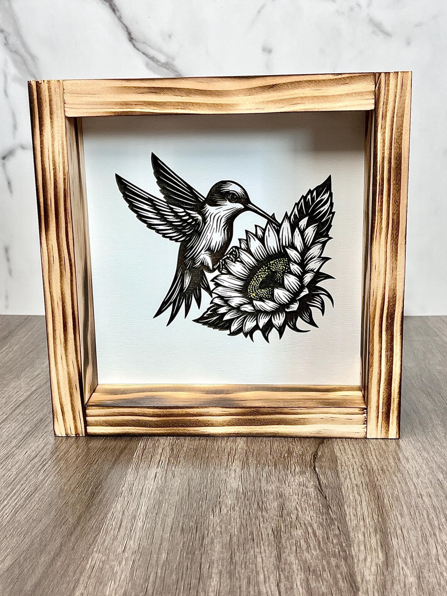 Humming bird Patriotic Eagle Wood Sign | 8x8 USA Flag Wall Art | Handmade Laser Engraved Decor | Rustic American Gift | Veteran Home Sign
