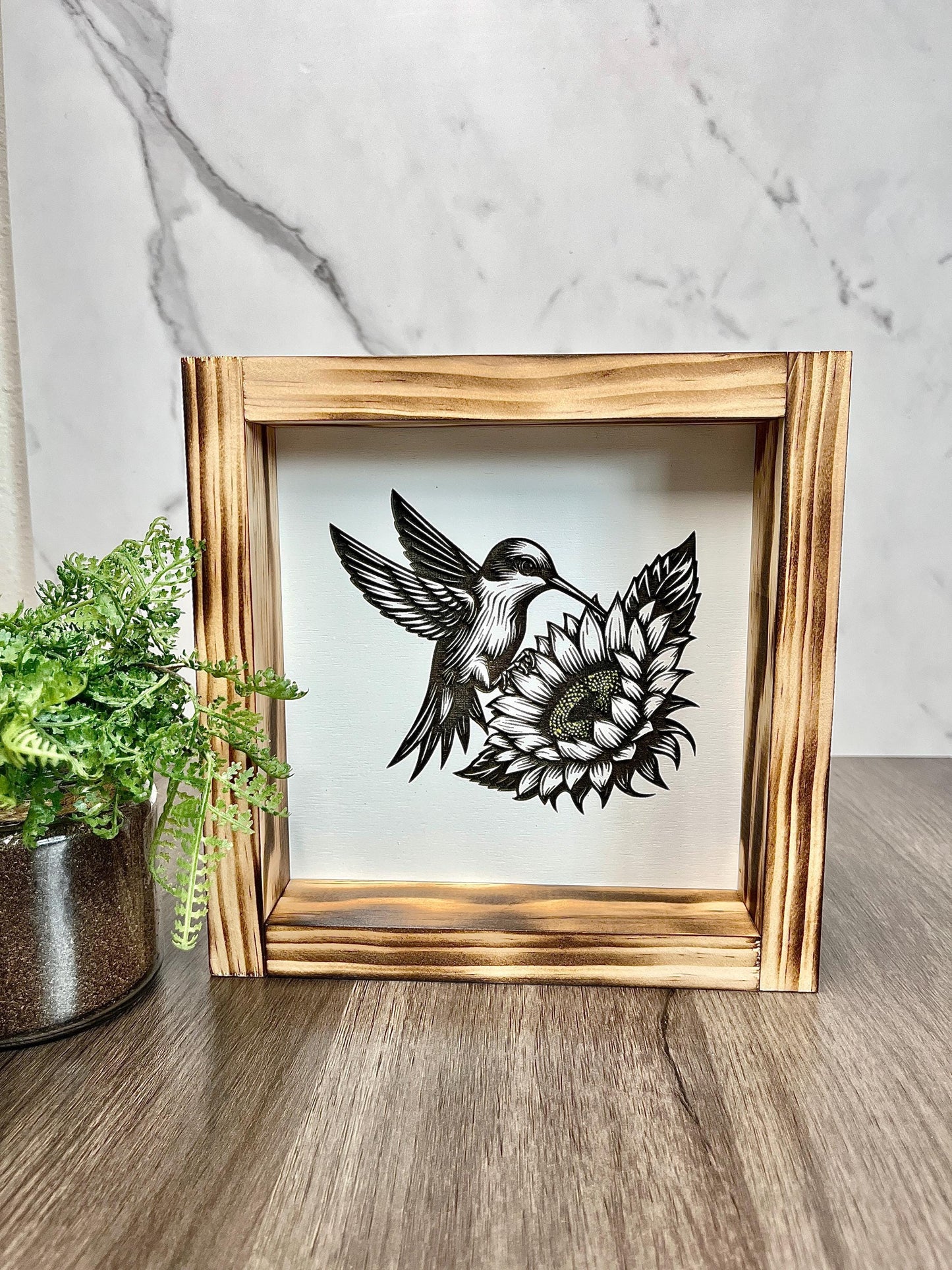 Humming bird Patriotic Eagle Wood Sign | 8x8 USA Flag Wall Art | Handmade Laser Engraved Decor | Rustic American Gift | Veteran Home Sign