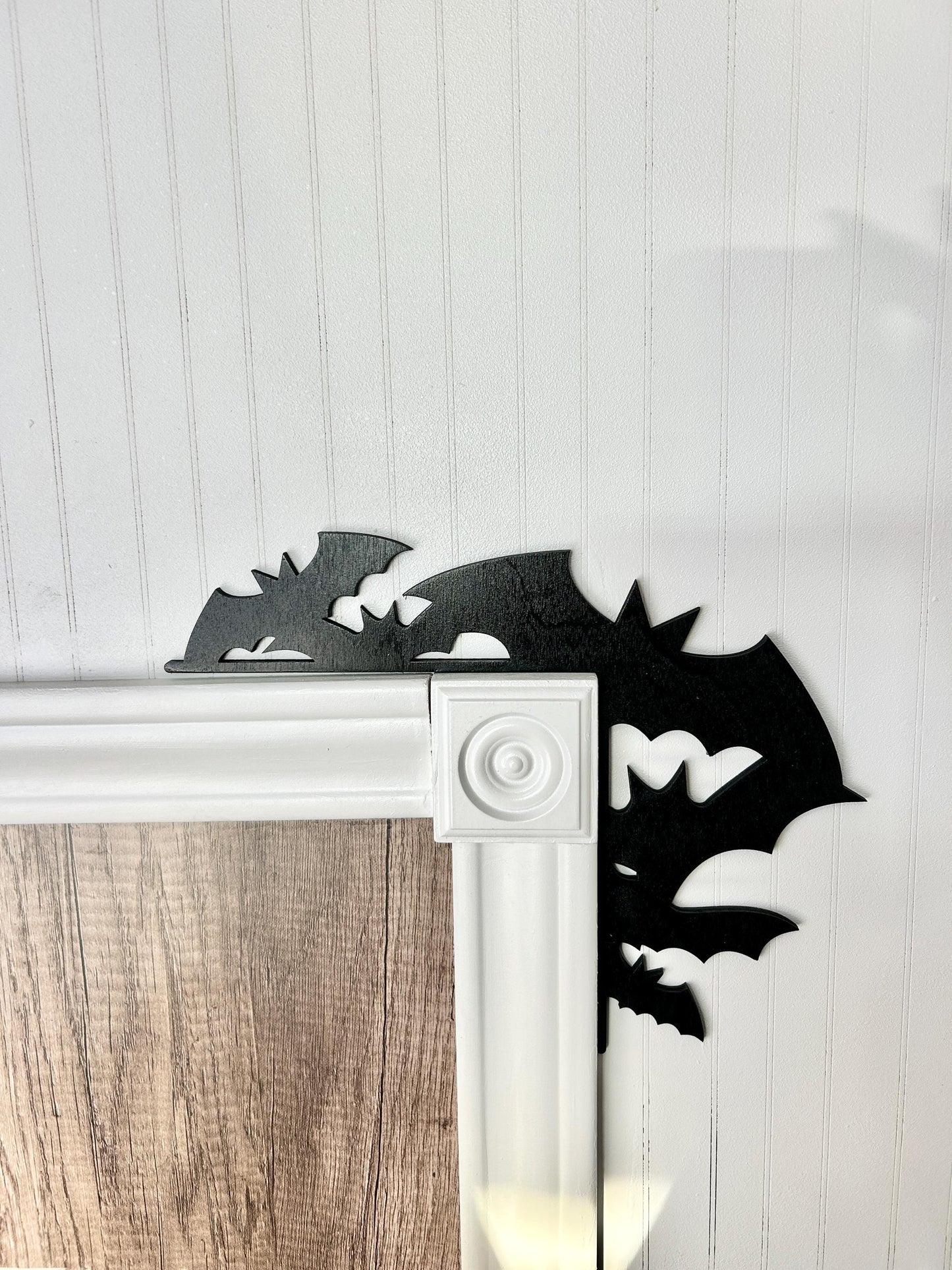 Halloween Bat Door Corner Sign | Spooky One Layer Wood Cutout | Minimalist Birch Home Decor | Halloween Bats