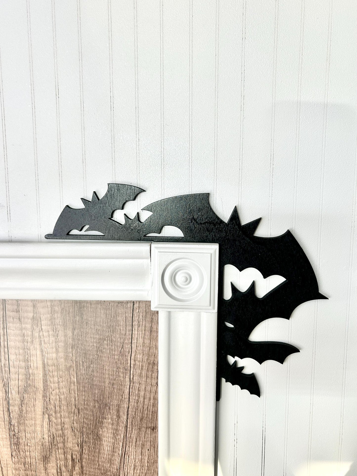 Halloween Bat Door Corner Sign | Spooky One Layer Wood Cutout | Minimalist Birch Home Decor | Halloween Bats