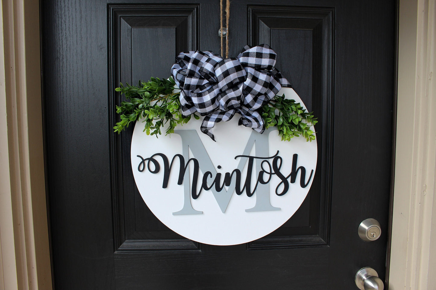 Everyday Initial Welcome Door Hanger | All Seasons Wreath | Personalized Last Name Decor | Spring Farmhouse Decor | Door Hanger| Week 24