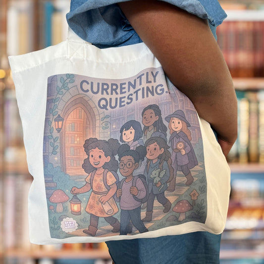 Currently Questing Tote Bag | Magical Library Adventure – Savi’s Cozy Quest