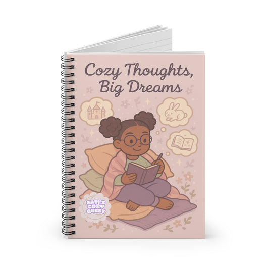 Cozy Thoughts, Big Dreams – Tween Spiral Notebook | Cozy Quest Bookish Journal