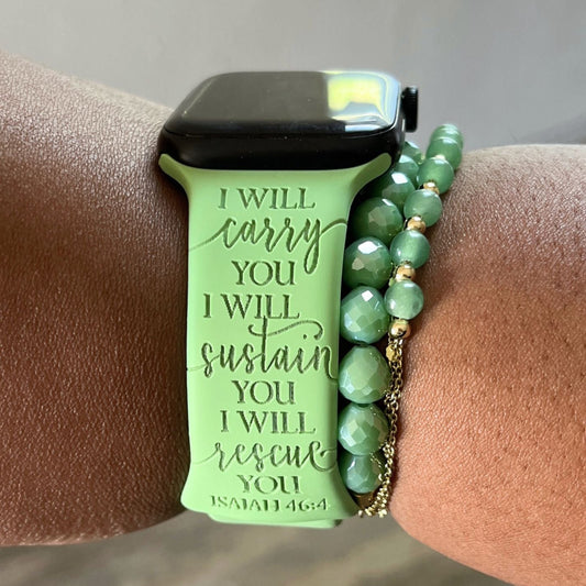Christian Apple Watch Band – Isaiah 46:4 I Will Carry You | Unisex Bible Verse Strap | Faith-Based Engraved Watch Band
