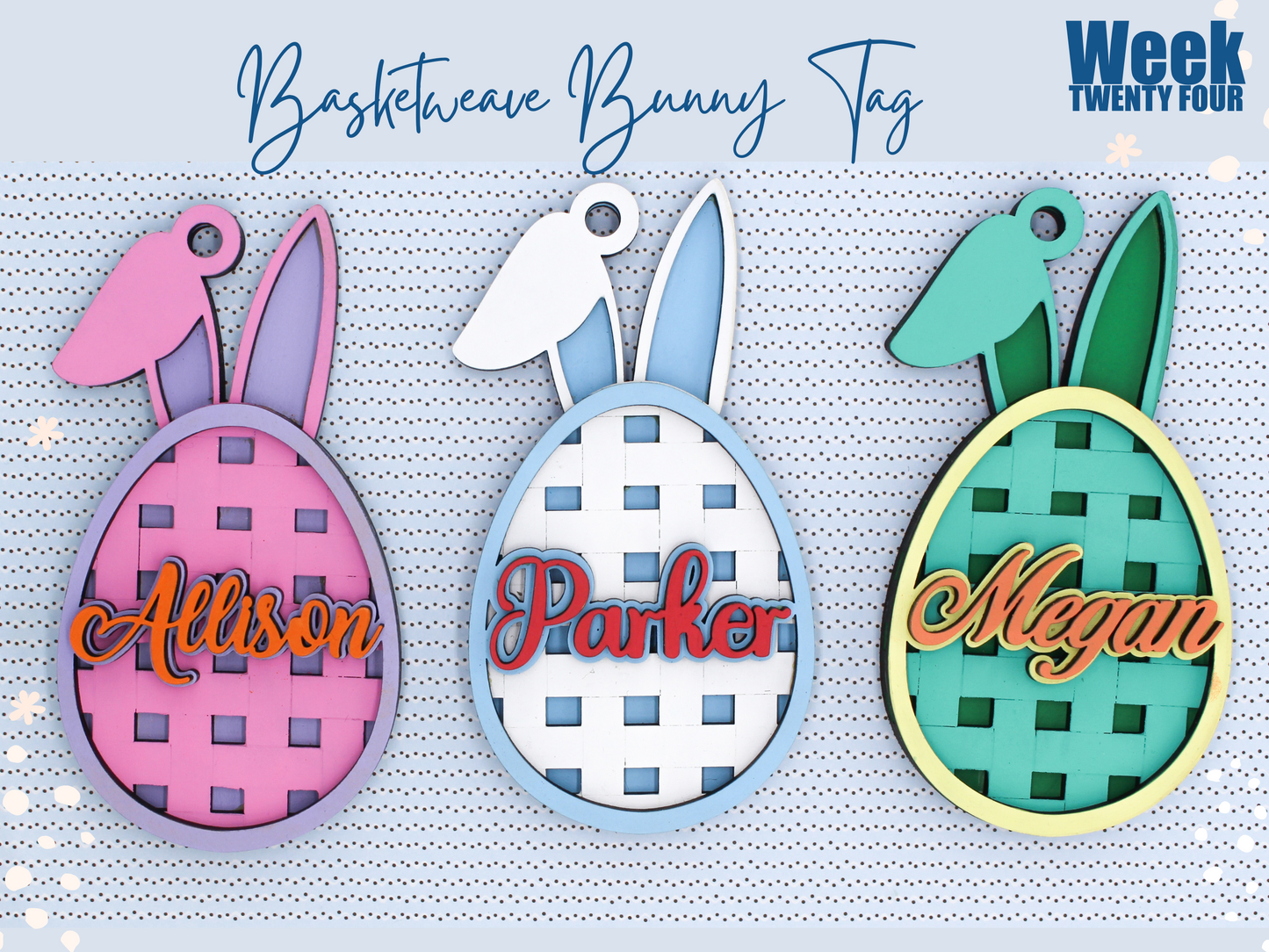Personalized Easter Basket Tag – 3D Layered Bunny Egg with Basket Weave Design