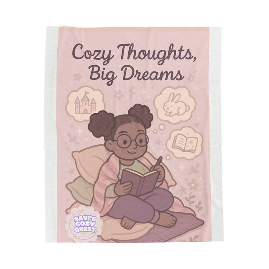 Cozy Thoughts Velveteen Blanket - Big Dreams, Plush Throw for Relaxation, Gift for Kids, Nursery Decor, Afternoon Snuggle