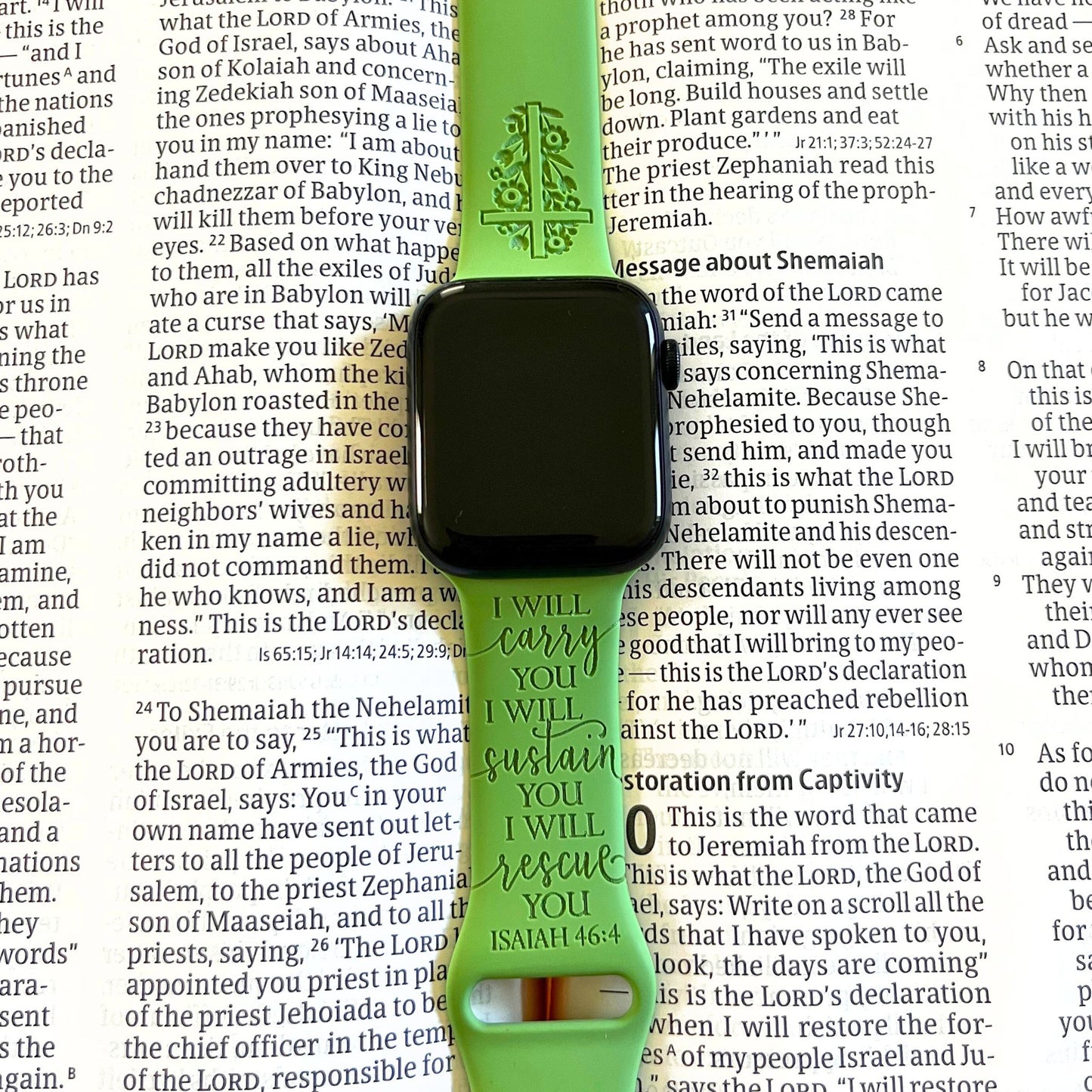 Christian Apple Watch Band – Isaiah 46:4 I Will Carry You | Unisex Bible Verse Strap | Faith-Based Engraved Watch Band