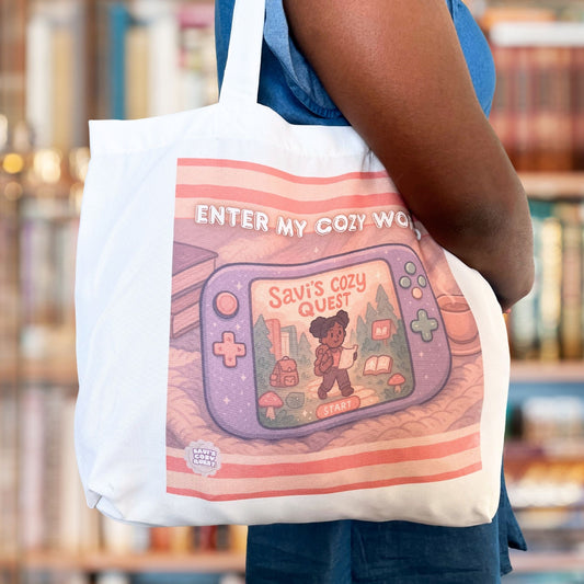 Enter My Cozy World Tote Bag – Gamer Girl Bookish Aesthetic by Savi Cozy Quest