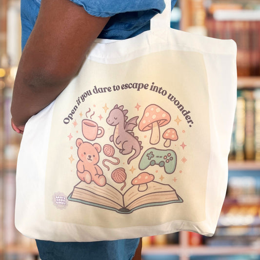 Open If You Dare Bookish Tote – Savi's Cozy Quest™ Escape Bag