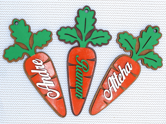 Personalized Layered Wooden Carrot Name Tag – 3D Custom Easter Basket Tag