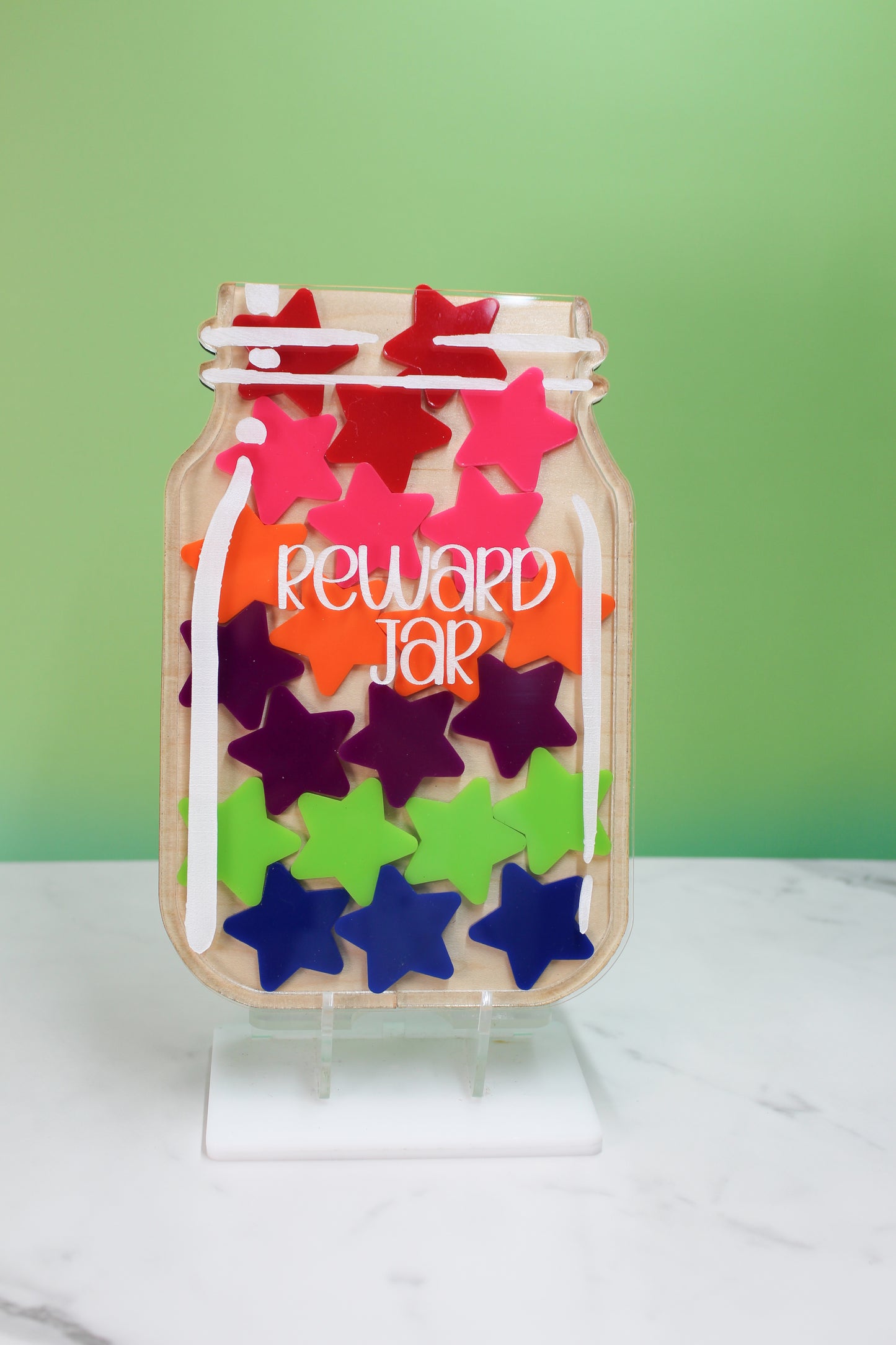Personalized Reward Jar for Kids – Custom Behavior Chart, Positive Reinforcement Tool, Magnetic or Stand Display – Classroom & Home- Rainbow