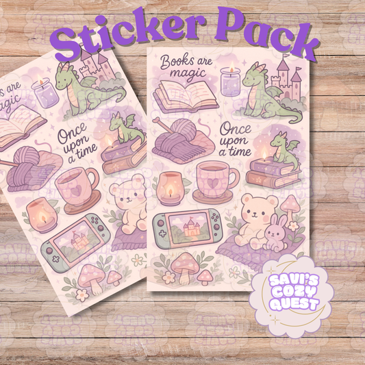 Savi’s Cozy Quest Essential Sticker Pack | Books, Dragons & Cozy Magic