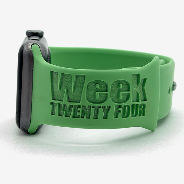 Mint green silicone watch band for Apple Watch engraved with a custom business logo