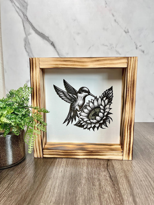 Humming bird Patriotic Eagle Wood Sign | 8x8 USA Flag Wall Art | Handmade Laser Engraved Decor | Rustic American Gift | Veteran Home Sign