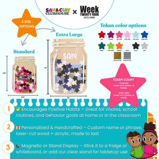 Personalized Reward Jar for Kids – Custom Behavior Chart, Positive Reinforcement Tool, Magnetic or Stand Display – Classroom & Home- Rainbow