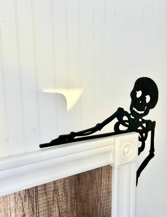 Halloween Skeleton Door Corner Sign | Spooky One Layer Wood Cutout | Minimalist Birch Home Decor