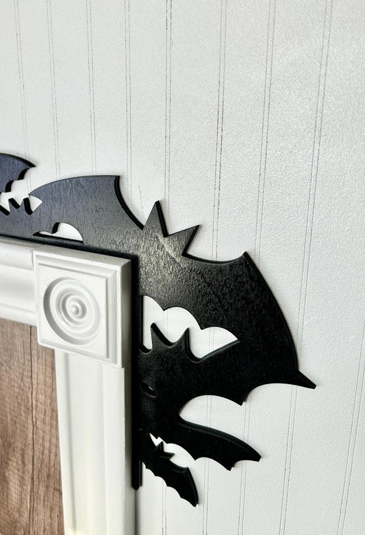 Halloween Bat Door Corner Sign | Spooky One Layer Wood Cutout | Minimalist Birch Home Decor | Halloween Bats