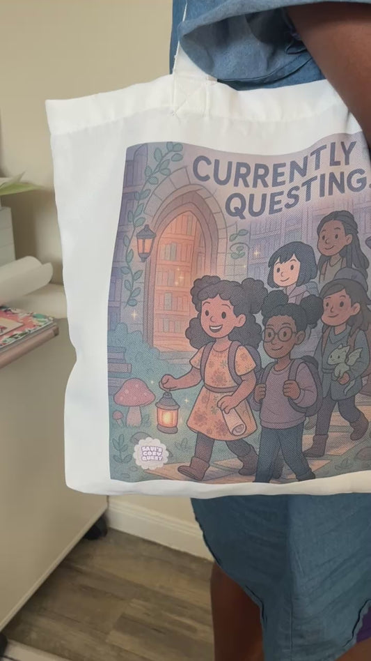 Currently Questing Tote Bag | Magical Library Adventure – Savi’s Cozy Quest