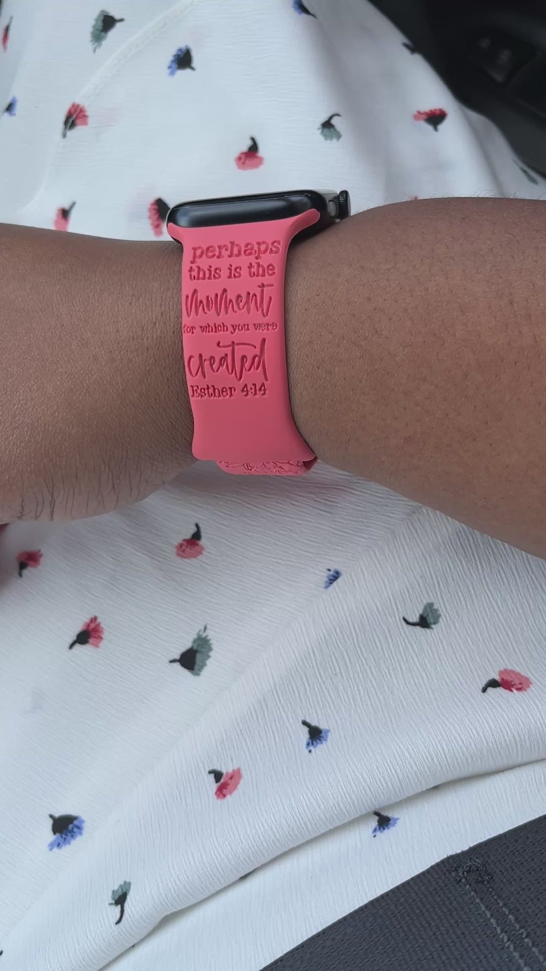 Video of the coral Esther 4:14 watch band for Apple Watch worn on a wrist