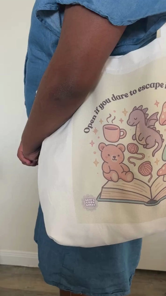 Open If You Dare Bookish Tote – Savi's Cozy Quest™ Escape Bag