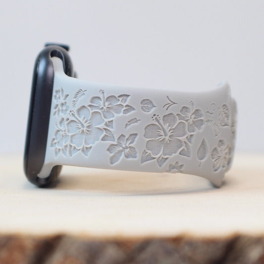 Hibiscus Floral Engraved Band