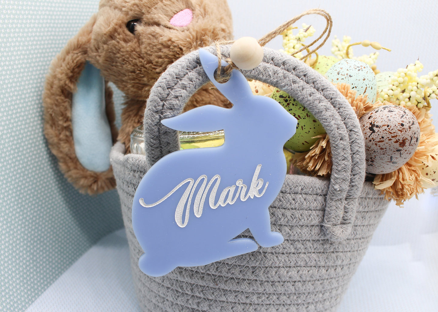 Personalized Engraved Acrylic Bunny Name Tag – Custom Easter Basket Tag