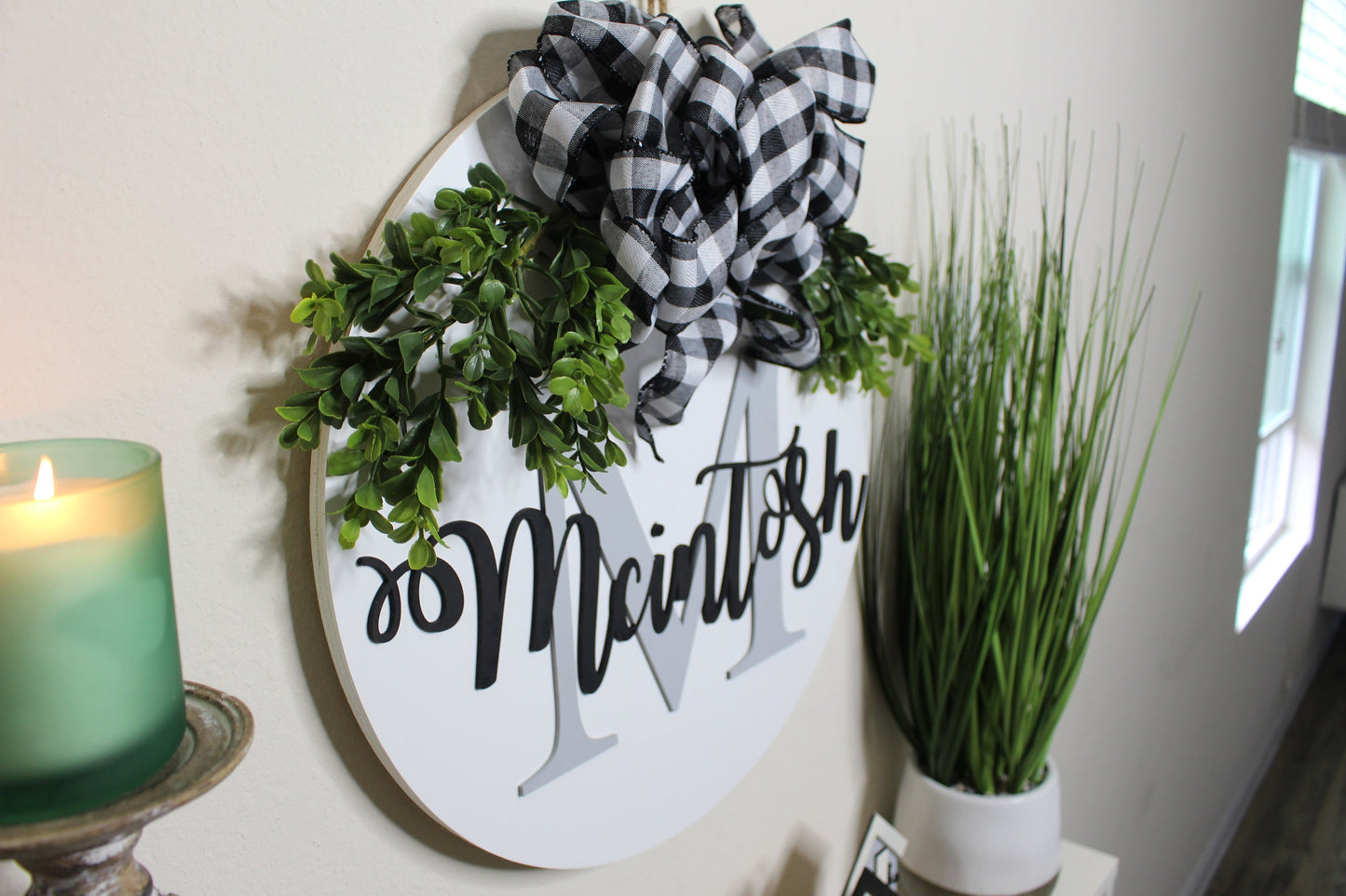 Spring Initial Welcome Door Hanger | Spring Welcome Wreath | Personalized Last Name Decor | Spring Farmhouse Decor | Door Hanger|  Week 24