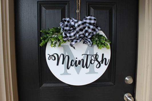 Everyday Initial Welcome Door Hanger | All Seasons Wreath | Personalized Last Name Decor | Spring Farmhouse Decor | Door Hanger|  Week 24
